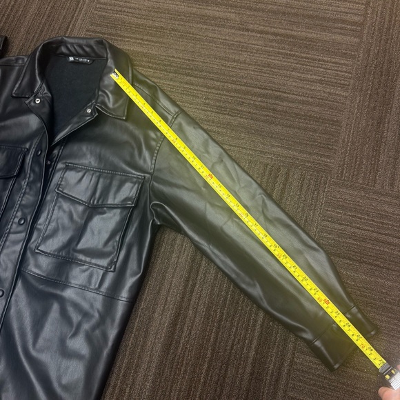 Zara Black Leather Jacket Oversized Shacket With Front Pockets Collared Buttons - Picture 10 of 14